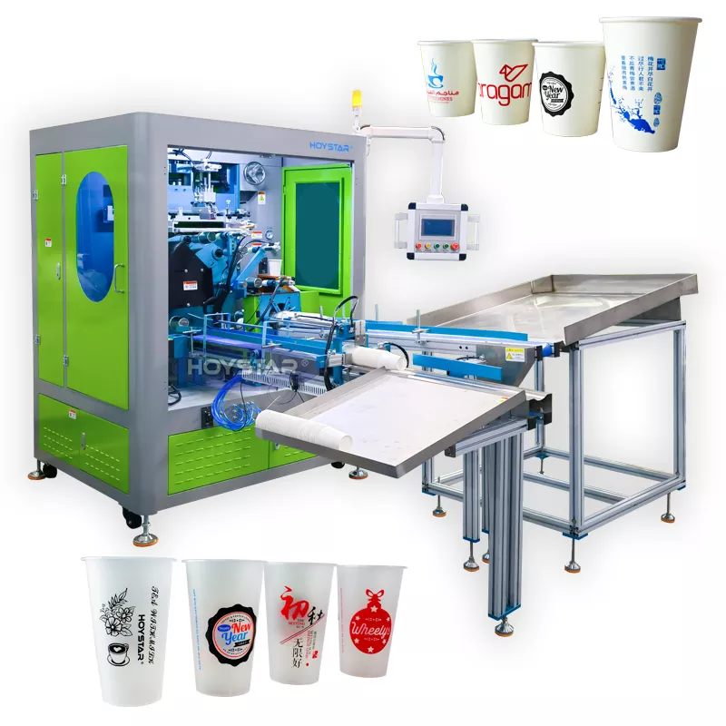 Helautomatisk MultiColor Plastkoppar Screen Printing Machine